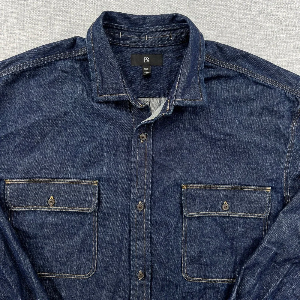 Banana Republic Denim Overshirt Men XXL Tall Blue Relaxed Fit Workwear Dark Wash